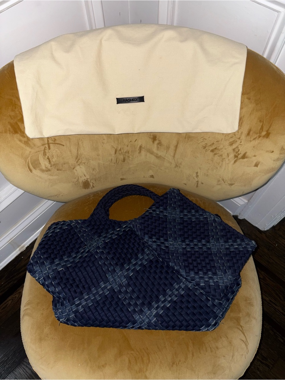 Naghedi Navy Woven Tote with Faded Plaid Detail - Picture 11 of 11